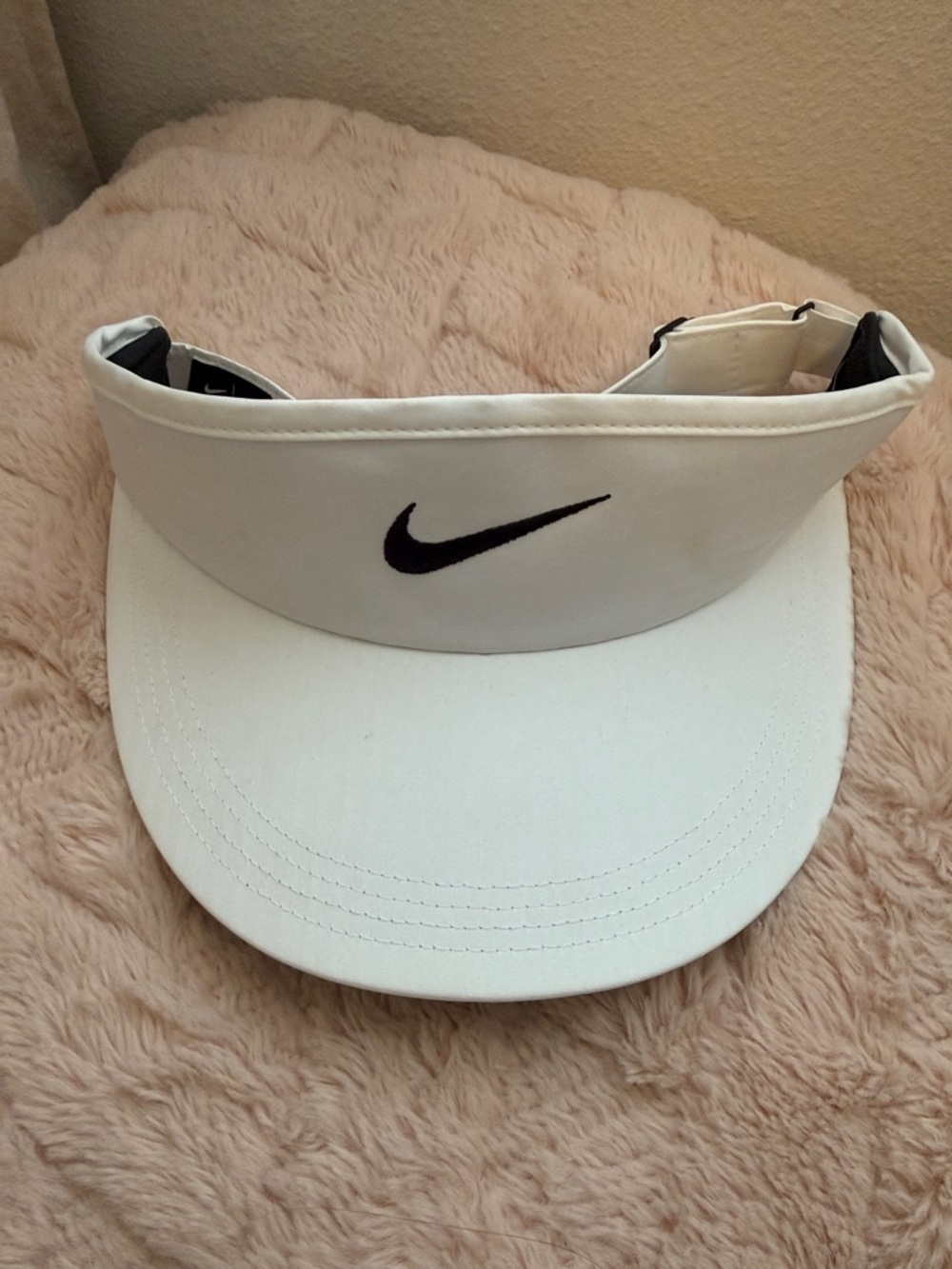 Nike White Visor with Black Swoosh Embroidery